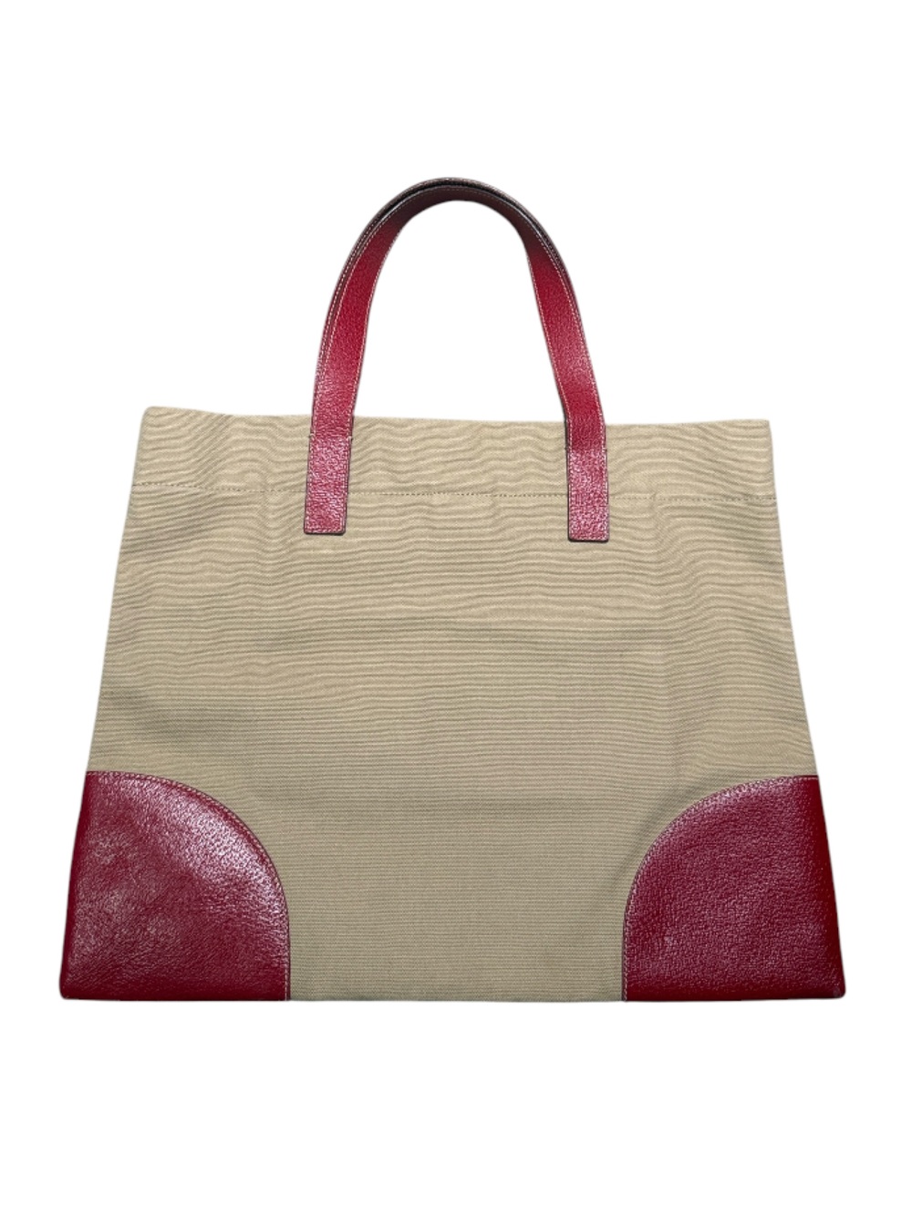 Vintage Prada Enameled Triangle Logo Canapa Cinghi Canvas Tote Red Leather Trim - Picture 4 of 8